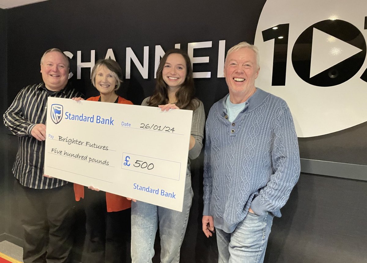 Brighter Futures was delighted to receive £500 from the recent #BlueMonday giveaway, hosted by <a href="/Channel103/">Channel 103</a>.  

One of our team also won a voucher to use at <a href="/Longueville/">Longueville Manor</a> Manor!

Here is our CEO, Fiona, receiving a rather large cheque from <a href="/SBGroup/">Standard Bank Group</a>.

#charitytuesday🧡