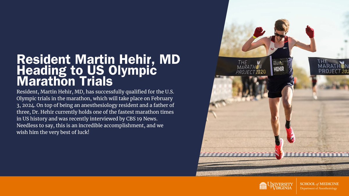 Third-year resident Martin Hehir, MD @mardy_hehir currently holds one of the fastest marathon times in the United States and successfully qualified for the US Olympic Marathon trials in February!!!🏃 Read the full story on CBS 19 News: cbs19news.com/story/50357321…