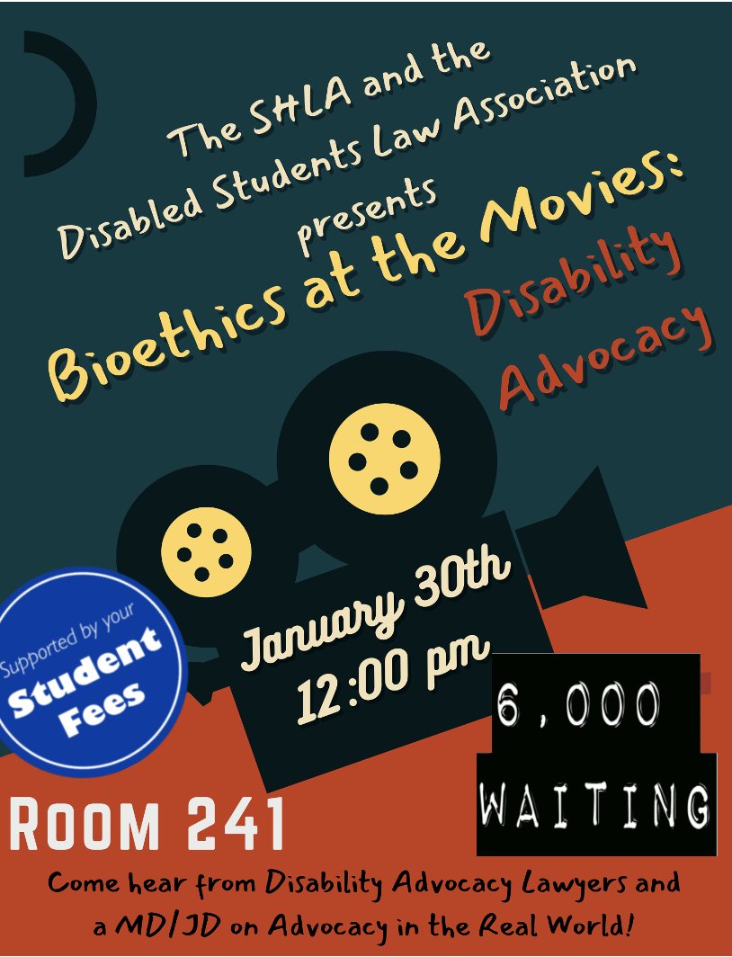 GSU Health Law (@gsu_healthlaw) on Twitter photo Health law and other <a href="/GeorgiaStateLaw/">Georgia State University College of Law</a> students, join us at noon in 241 today (1/30) for Bioethics at the Movies! Profs. Goico and Grote, Olmstead Disability Law Clinic directors and <a href="/AtlantaLegalAid/">Atlanta Legal Aid</a> attorneys, will discuss the film "#6000Waiting" and #disability #advocacy. Health law and other <a href="/GeorgiaStateLaw/">Georgia State University College of Law</a> students, join us at noon in 241 today (1/30) for Bioethics at the Movies! Profs. Goico and Grote, Olmstead Disability Law Clinic directors and <a href="/AtlantaLegalAid/">Atlanta Legal Aid</a> attorneys, will discuss the film "#6000Waiting" and #disability #advocacy.