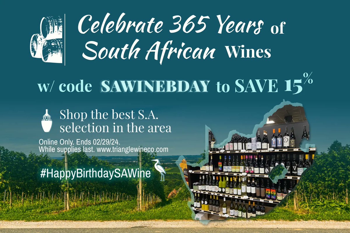 Raise your glass to 365 years of South African wine! 🍇🥂 Save 15% on our South African wines with online-only code SAWINEBDAY. Let's celebrate this historic winemaking legacy together! 🍾 Offer ends Feb 29. #HappyBirthdaySAWine #SAWine365 Shop SA wines: tinyurl.com/2sx44x3x