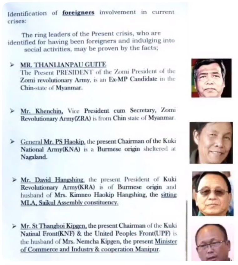 Some known foreign figures leading the current conflict!

Those migrated/brought-in with communal political ambitions included leaders of many Chin-Kuki militant organisations, such as Thanglianpau Guite, the President of ZRA/ZRO who migrated to Churachandpur in 1995. See below