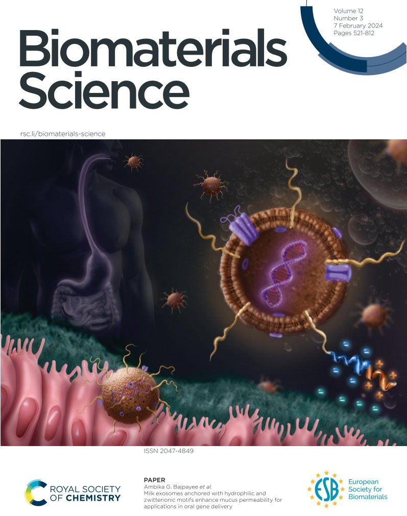 Bajpayee Lab (@bajpayeelab) on Twitter photo Happy to share that our recent work was selected by <a href="/BioMaterSci/">Biomaterials Science</a> to be featured as cover art! Here we develop mucus penetrating milk exosomes for oral gene delivery! Link: xlink.rsc.org/?DOI=D3BM01089A Happy to share that our recent work was selected by <a href="/BioMaterSci/">Biomaterials Science</a> to be featured as cover art! Here we develop mucus penetrating milk exosomes for oral gene delivery! Link: xlink.rsc.org/?DOI=D3BM01089A