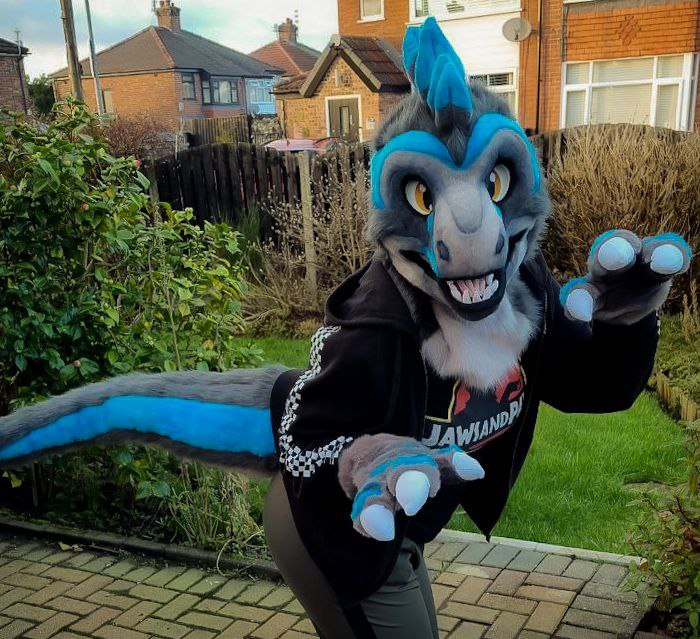 Pictures of the raptor mini partial suit that will be up for sale at <a href="/Scotiacon_Info/">Scotiacon 2026: Howl at High Noon</a> this weekend! 👀🦖