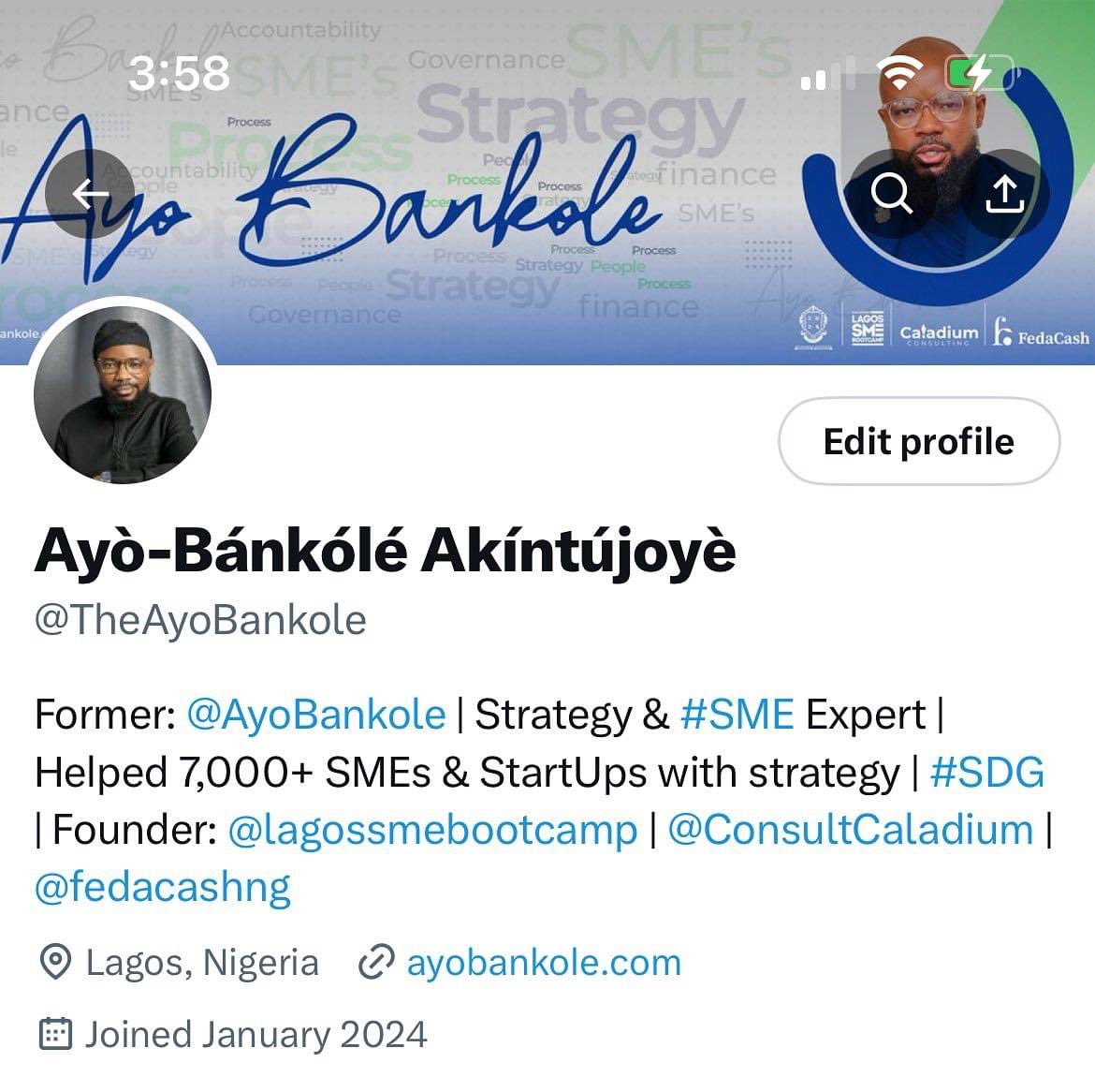 VictorEjechi's tweet photo. Missing @AyoBankole? 

Don't worry! He's back at @TheAyoBankole. 

Let's support his mission to help millions of African SMEs &amp; startups thrive! https://t.co/fqOdlPjzRi