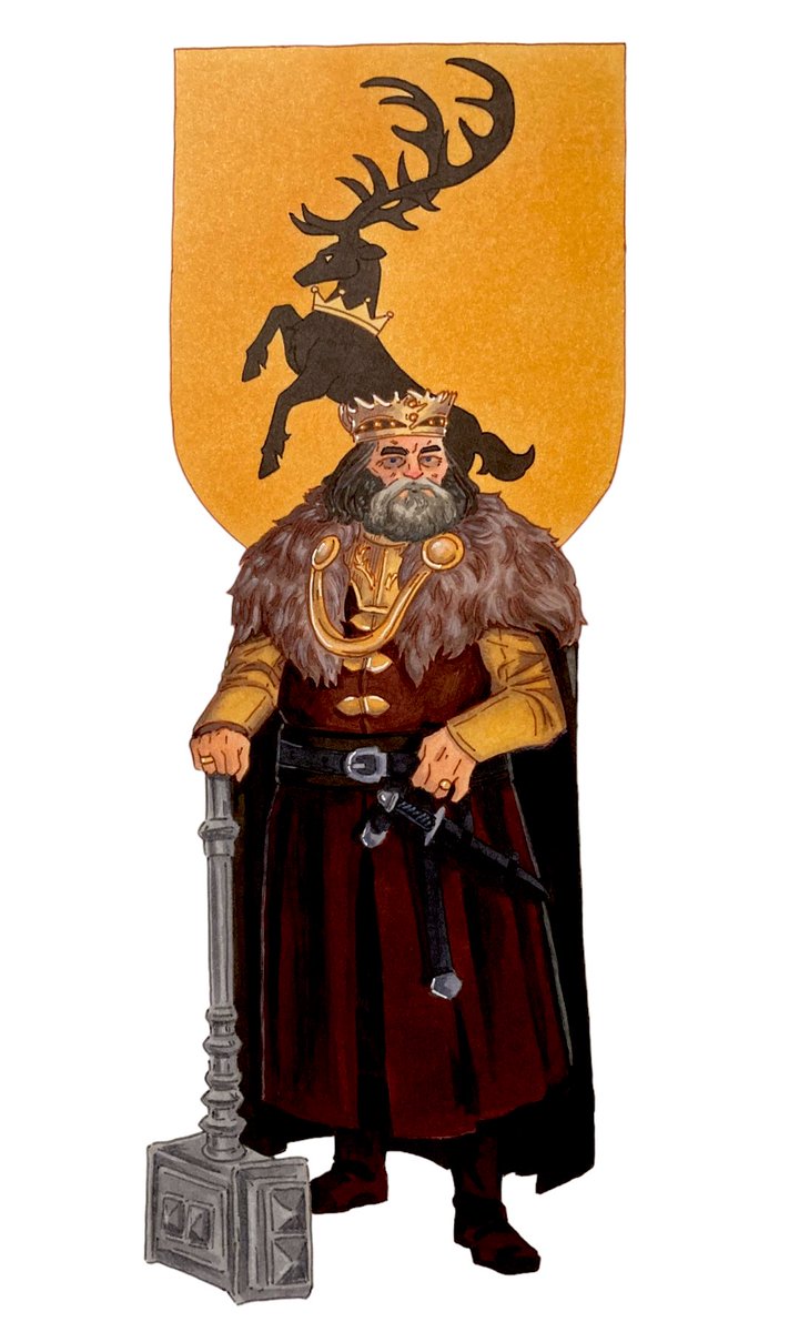 CoffeeNihilism's tweet photo. Robert I Baratheon
.
“As a young adult, Robert was a handsome, clean-shaven man, with rough and hard hands… Now, he is often red-faced from drink, with dark circles underneath his eyes and walks as if he is half in his cups, while sweating through his silks.” https://t.co/xKEg2EiVH0