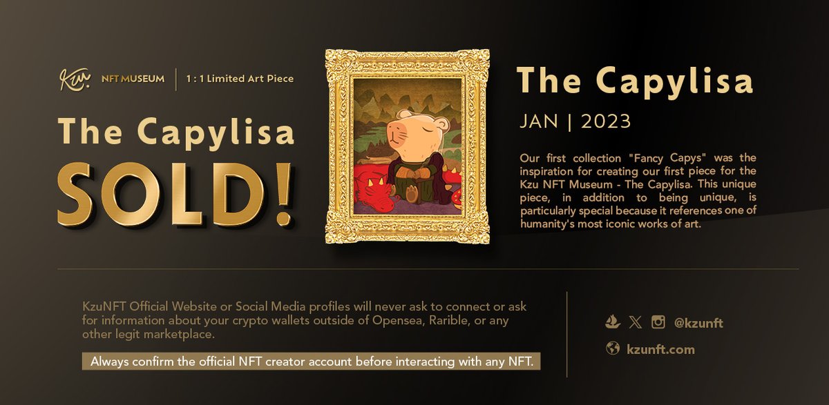 nftkzu's tweet photo. 🚨SALE ALERT!!🚨

The Capylisa has been purchased by:
@HunterXY03
from @kzunft

Thx friends! ♥️

 ✨🐱📦 MINT a DancingKitty's Box and enjoy our events!✨🐱📦
https://t.co/V95BwBCHhV

#nftcommunity #opensea #nftcollector #nftart #nft https://t.co/4hNbUnqtYK