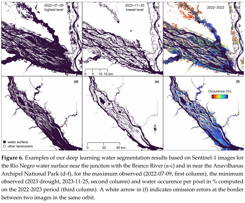 🌍 Amazon's historic 2023 drought: Rio Negro River, one on the largest river of the Amazon, hits century-low by Oct/Nov😱Sentinel-1 SAR data &amp; AI 🤖 reveal water surface decrease to 9,559.9 km², 68.1% of max. surface observed in 2022-23 🛰️🤖💧<a href="/CTrees_org/">CTrees</a> arxiv.org/abs/2401.16393