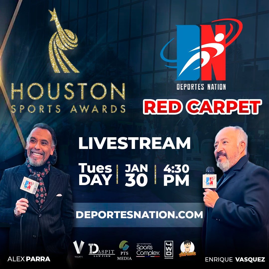 deportesnation's tweet photo. Watch us #Live @HOUSportsAwards @HCHSA with @alexrparra and @EVasquez_Texans TODAY starting at 4:30pm! 

#redcarpet Interviews (Spanish/English) you don’t want to miss! 

Click Bio Link for #Livestream or visit website https://t.co/H4ddzN1dI4

#WeAreHoustonSports #houston #houstontx #htx #htown #sports #athletes #coaches #teams #texassports #español #deportes #tejas #deportesenespañol
