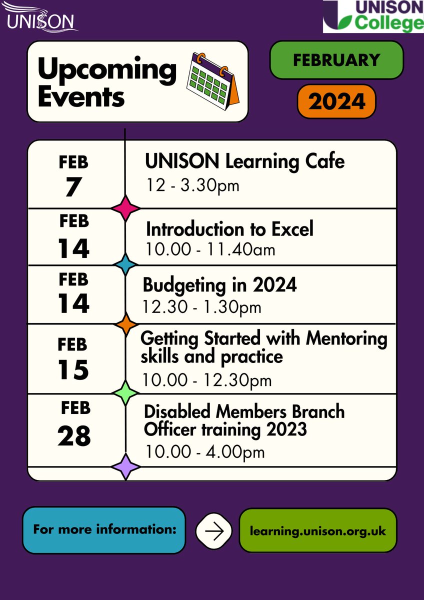 Here’s a taste of some of this month’s courses and events! 

For more information and to register, visit: learning.unison.org.uk/events/ 

Any questions, see you in the comments section :)