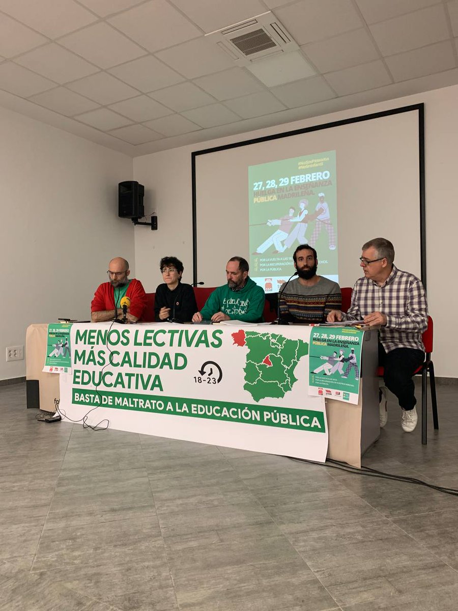 Menoslectivas's tweet photo. Comienza la rueda de prensa para informar sobre la convocatoria de huelga en la enseñanza pública madrileña

Este es el primer paso para revertir los recortes

En febrero, todas unidad por la calidad en la Pública

#NoSinPrimaria
#RevertirlosRecortes https://t.co/fEjiVLKAFZ