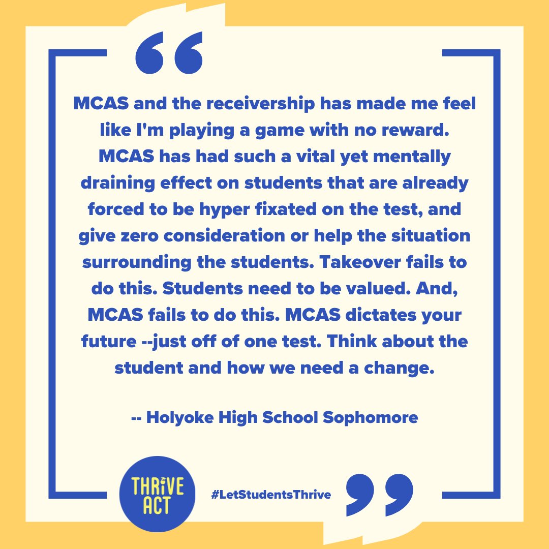 hugparty's tweet photo. It’s unfair to our students to continue the undemocratic state takeover of schools, the misuse of the MCAS as a high school graduation requirement, & lack of accountability to our communities. It’s time to change and make this right. Support student success. Pass the #ThriveAct! https://t.co/zkC1uDl57f