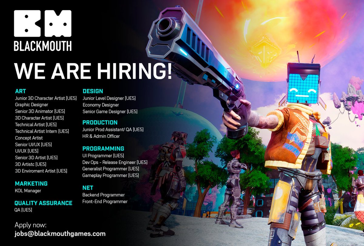 The Blackmouth fam is expanding, and we're looking for you to join!  
👉 Apply by emailing your resume to jobs@blackmouthgames.com with the role you're interested in. Let's level up together! 🎮