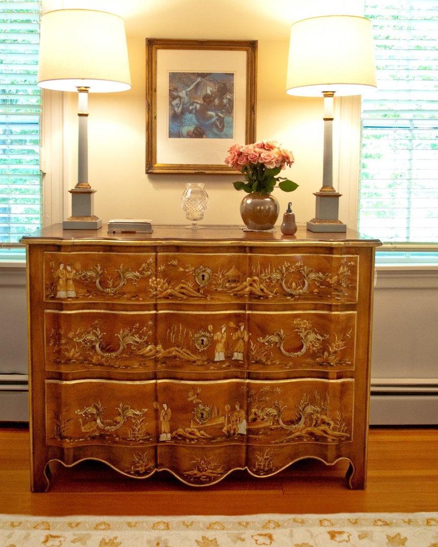 The impeccable craftsmanship found in antique furniture steals my heart every time. How fitting that this piece is just one of many antiques in a New Hampshire farmhouse I designed. I love it when the furniture speaks to a home, and the home answers back with love.