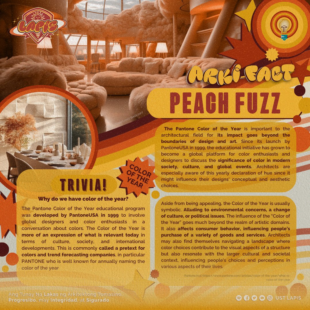 USTLAPIS's tweet photo. Peaches, peaches, peaches, peaches, peaches, peaches, peaches, peaches, peaches, peaches, I lo-ove you, oh ๐
Donโt ya just feel fuzzy all over as we talk about Pantoneโs Color of the Year? ๐ค Delve further into this yearโs chosen color, Peach Fuzz through the #ArkiFact below ๐ https://t.co/EEx97fJZ5H