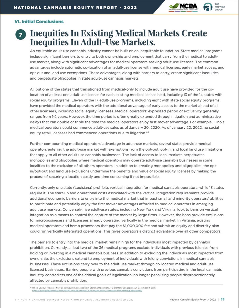 thcjusticenow's tweet photo. 2022 @MinCannBusAssoc report: advantages barriers to entry create significant inequities &amp; perpetuate oligopolies in state adult-use cannabis markets: The advantages include automatic co-location of an adult-use license w medical licenses, early market access, opt-out &amp; land use. https://t.co/qjQisdaGaE