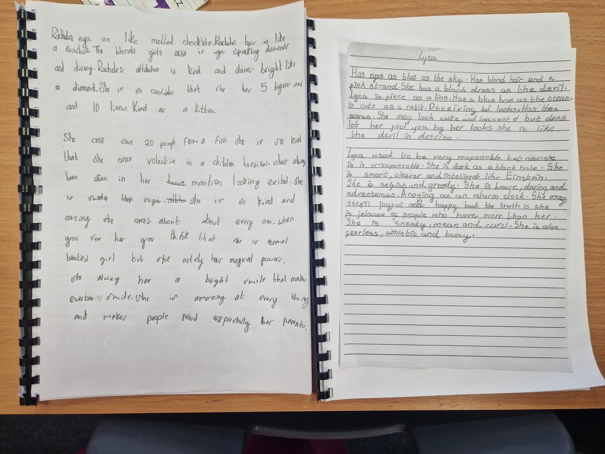 MissSteventon's tweet photo. These character descriptions from our character writing after school club have got me BUBBLING with excitement to see what the characters look like when we input them into the AI🤩 Who else can't wait? @BrinsworthManor #characterwriting #afterschoolclub #AIimages https://t.co/mRf4LrkU4I