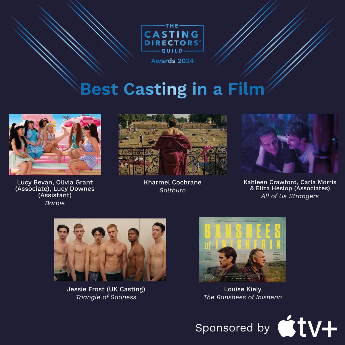 For ‘Best Casting in a Film’ sponsored by @appletv are… Huge congrats to you all 👏 #cdgawards2024