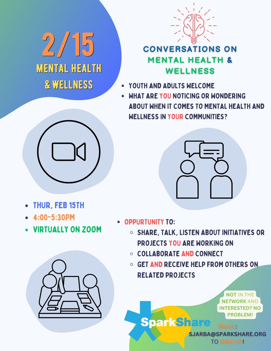 spark_share's tweet photo. SparkShare HUB is hosting a series of conversations on the topic of Mental Health and Wellness!   More information about this virtual event, happening on February, 15th on the flyer! Would love to have YOU join us! #mentalhealth #sparkshare #wellness https://t.co/eKb9U9LyG3
