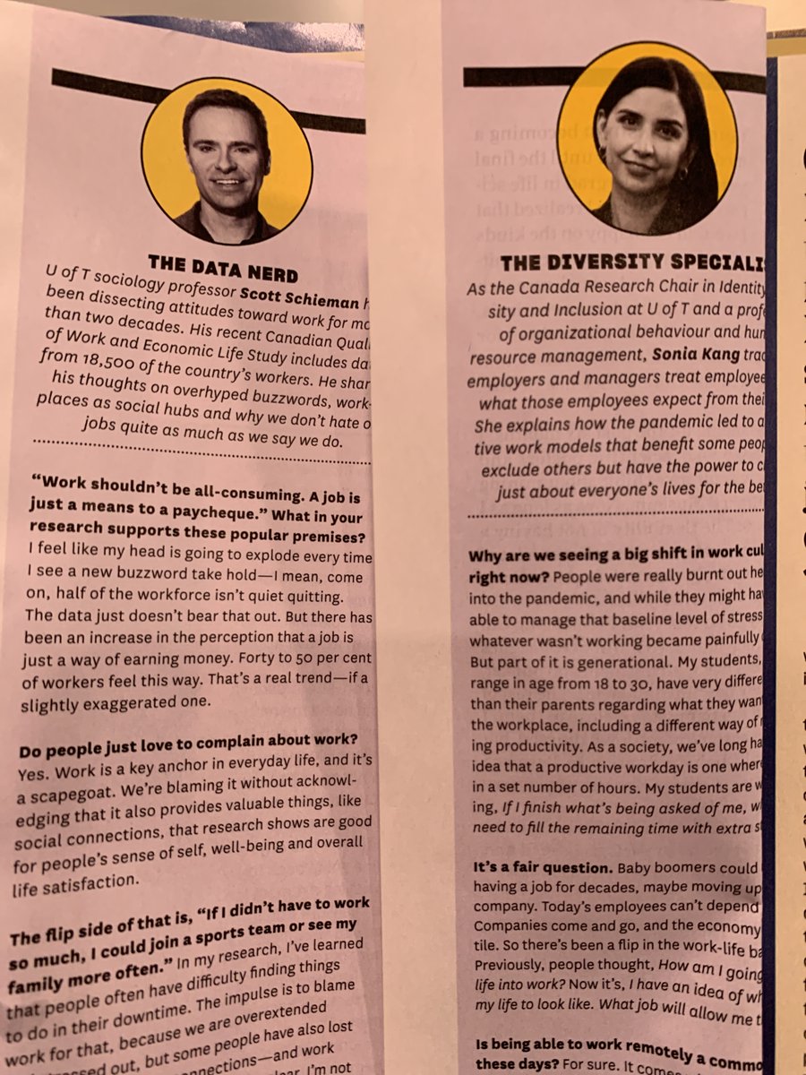 What a delight to see my @UofT colleagues @ScottSchiemanUT & @Sonia_Kang nearly side-by-side in @torontolife! And both sharing work-related research to understand intentional underemployment. Nice! @UofT_Sociology @rotmanschool @GenderEconomy