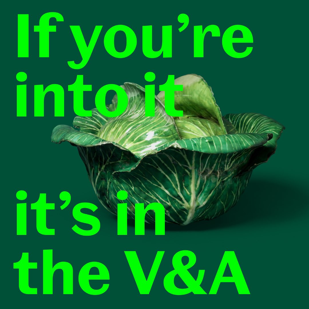 V_and_A's tweet photo. What's your favourite item in the V&A? 

With over 2.8 million objects spanning 5,000 years of human creativity— there's something for everyone at the V&A. 

Whether you're a devotee of the classics or a fan of the unconventional, our museum collections have it all - fashion, photography, jewellery, gadgets and beyond.

If you're into it - it's in the V&A.

🥬Cabbage tureen, ca. 1754-1762
🐊Crocs, 2007 © Crocs
🧶JW Anderson cardigan worn by Harry Styles, 2020 © JW Anderson
 🛌Great Bed of Ware, 1590-1600