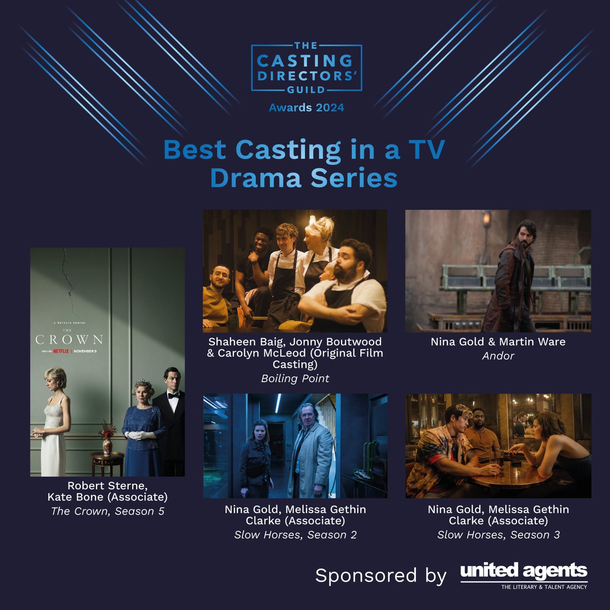 CDGNews's tweet image. The nominees for ‘Best Casting in a TV Drama Series’ sponsored by @unitedagents are….  

Congratulations all 👏#cdgawards2024