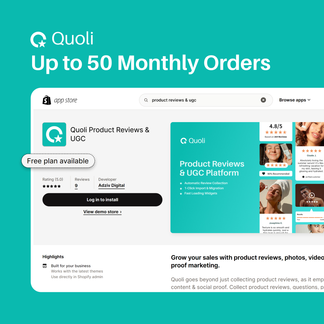 GetQuoli's tweet photo. 🌟📣 Big News Alert! Quoli introduces a FREE plan for all merchants, partners &amp; dev stores with basic features -  perfect for up to 50 monthly orders. 

Try it now: https://t.co/lv5s4BR4SE

#Quoli #Shopify #DTC #SocialProof #UGC https://t.co/FikEIPAArx
