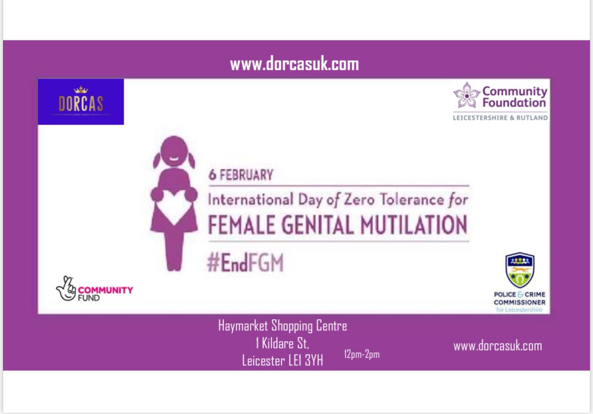 📍: Leicester 

“EndFGM: Zero Tolerance, Every Day. February 6th - Raise Your Voice, Break the Silence.”
 
#StopFGM, #RaiseAwarenessFGM, #ZeroTolerance, #SupportEducation #dorcas #dorcasfgm #fgm #fgmawareness #zerotolerancefgm #zerotolerancefemalegenitalmutilation