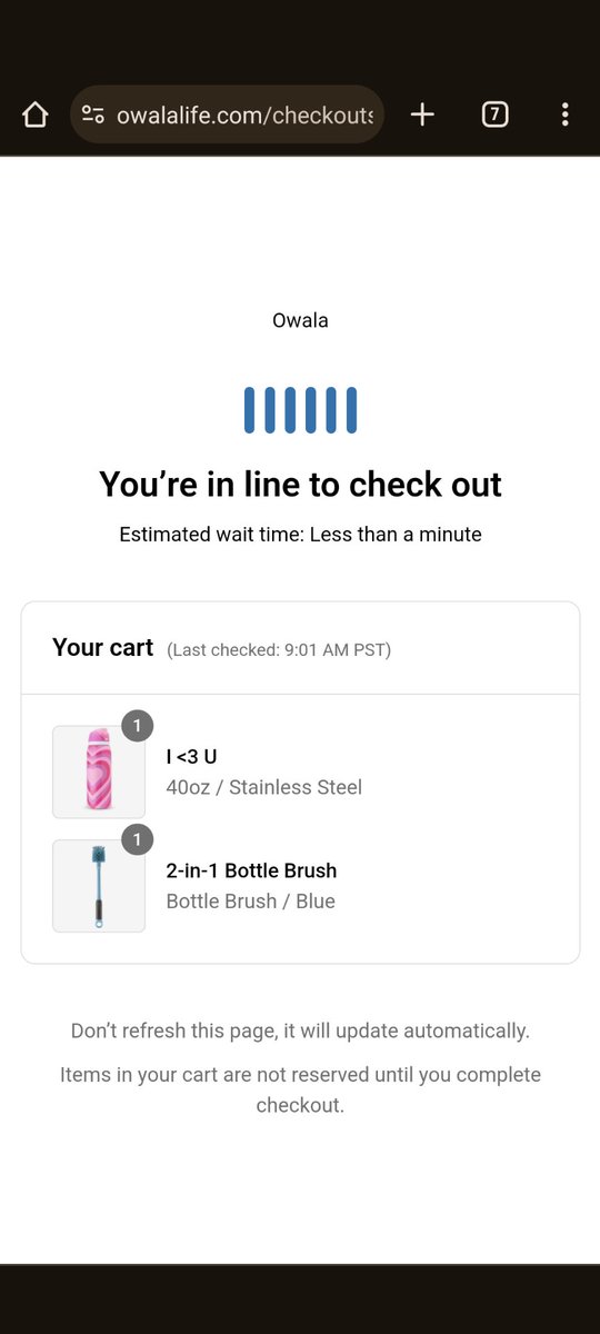 mikegomez's tweet photo. @owalalife Not fair, I was in line to checkout at 9am, with this message, and it sold out before I could get one https://t.co/soAPVCIm88