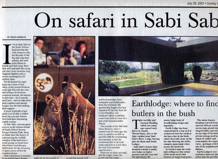 nowackirobin's tweet photo. @Bellagiotime How about Earth Lodge Sabi Sabi South Africa. Stayed 2001 £1,000 a night  including Safari, Lions roaming free, armed  escort to own secluded bungalow in the Bush at night. Visited woman journalist, if the Lions had got me - no trace left -  only condoms found! RN #RobinNowacki https://t.co/MzeSmuMYaw