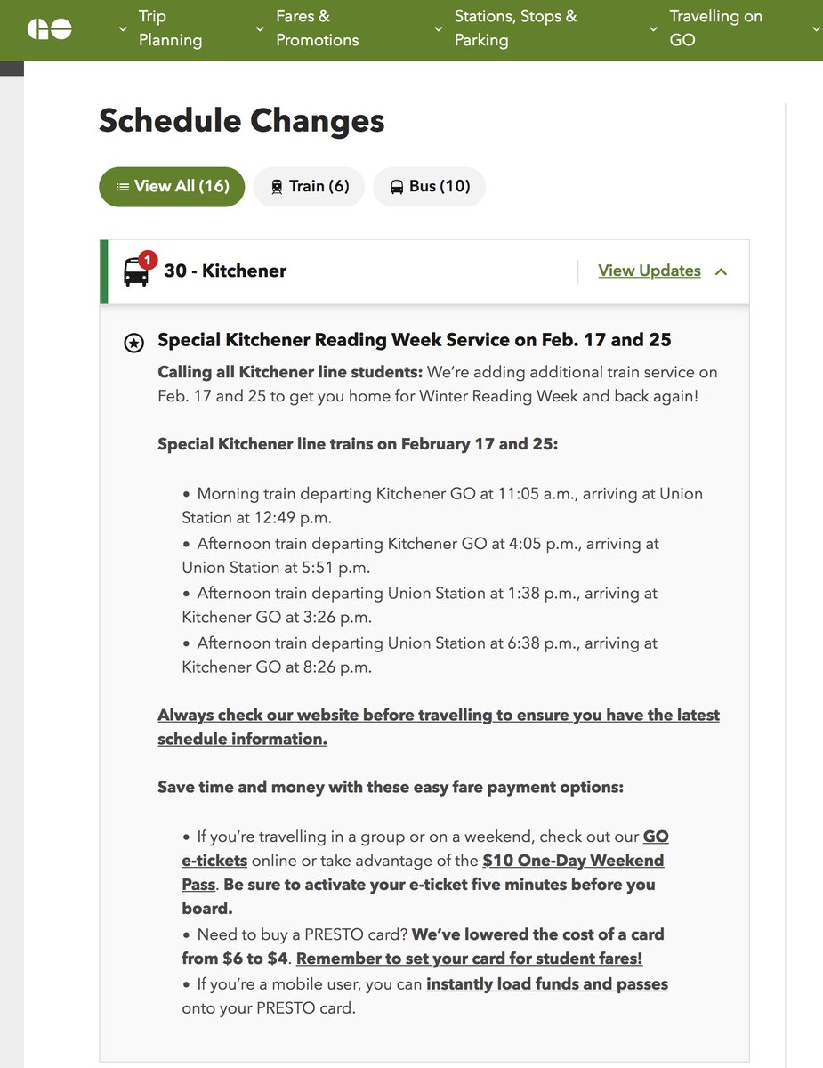 GO is actually introducing some WEEKEND trains to Kitchener. But only during Reading Week.
 
Let's make that every weekend thereafter &amp; add a few more for good measure! There's regular crowding on buses EVERY weekend, not just Reading Week!
cc: <a href="/CTVKitchener/">CTV Kitchener</a> <a href="/WR_Record/">Waterloo Region Record</a> <a href="/CBCKW891/">CBC KW</a>