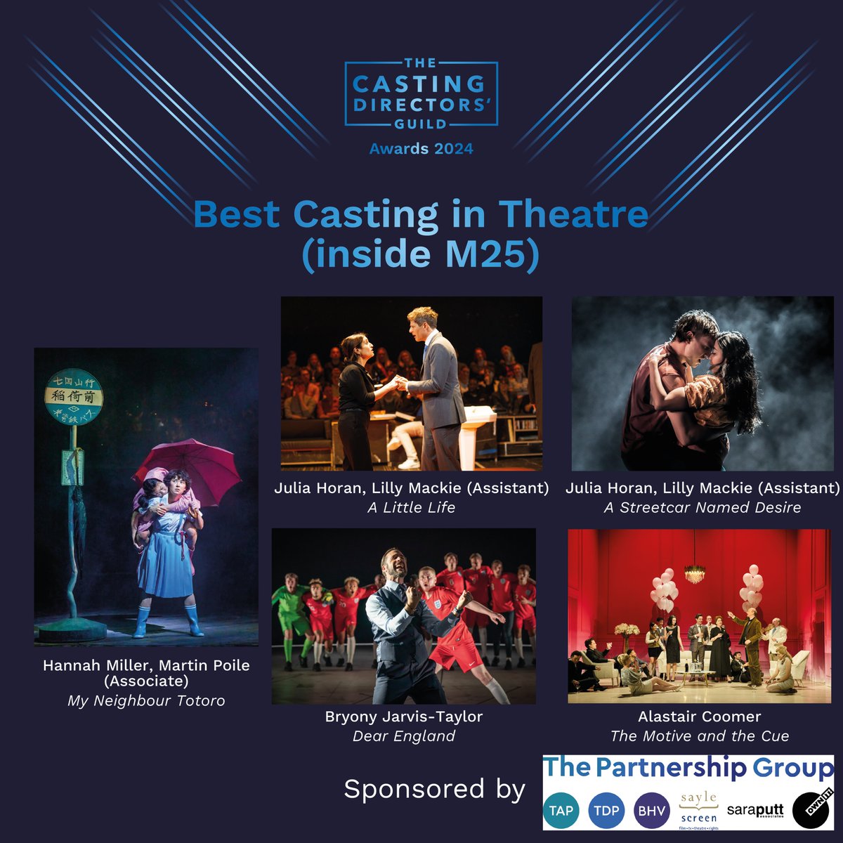 CDGNews's tweet image. And finally, the nominees for ‘Best Casting in Theatre’ sponsored by #ThePartnershipGroup are…

Congratulations to all of the nominees 👏#cdgawards2024