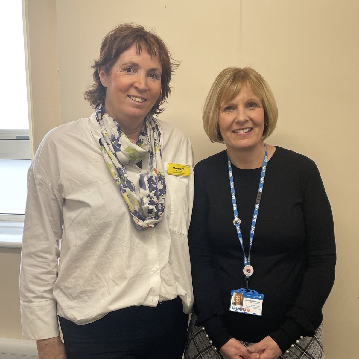 WalsallHcareNHS's tweet photo. Say hello to Margaret Kennedy, Clinical Lead and Annette Haywood, Lead for Acute Care. 👋
This duo is proud of the “innovative” Podiatry Team and their award wins from the past 12 months - all of which recognise their contributions toward enhancing patient care. #OnShiftWithWHT https://t.co/0nytTIhS7C