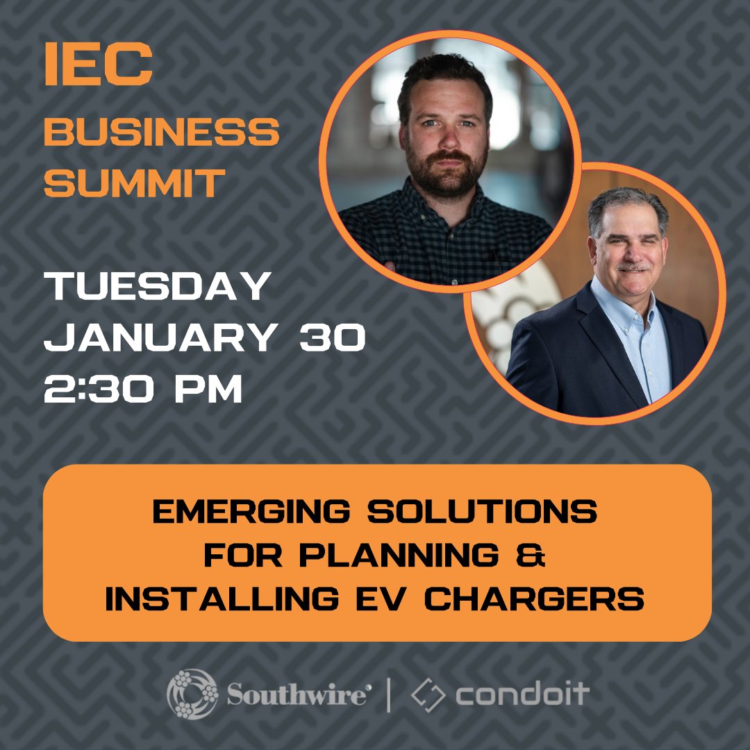 If you're attending the #IECBusinessSummit in Charlotte today, check out the joint presentation - Emerging Solutions for Planning & Installing EV Chargers at 2:30pm. #IEC #electricalcontractors #EVchargers #EVinfrastructure #innovation