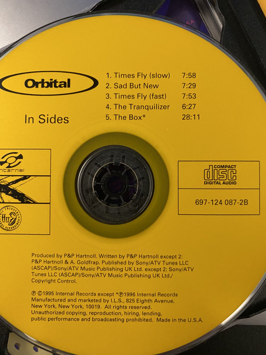 Lyteside's tweet photo. I found this Orbital album back in the day at City Walk (Universal Studios). This album continues to inspire me to this day. I didn't realize it at the time, but this is the rare version that has "Times Fly (Slow)" on it (I guess only 30,000 copies had this?) Any other fans? https://t.co/t8TJicqQxG