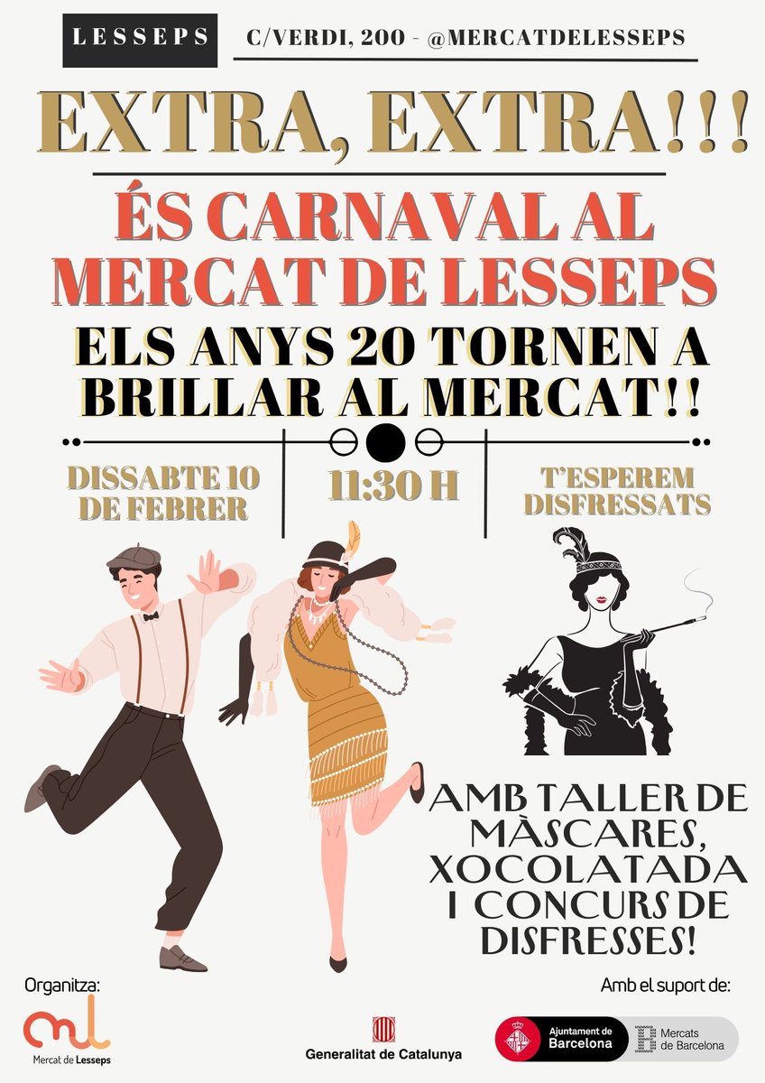MercatsBCN's tweet image. 🥸 Ja arriba #Carnaval!

🔝 Són moltes les activitats que s'han organitzat als #MercatsDeBarcelona.

🎉 Parades guarnides, #espectacles, activitats familars, degustacions…

ℹ️ Podeu descobrir tota la programació dels diferents #mercats a: ow.ly/mjLi50QvRxI