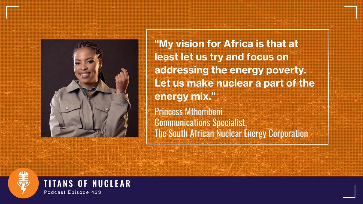 Check out the latest episode of Titans for a conversation with <a href="/Princymthombeni/">Princy Mthombeni</a>. We talked about advocating for nuclear across Africa, current nuclear development, and how Princess got her start in nuclear.

#nuclear #nuclearenergy #nuclearadvocacy