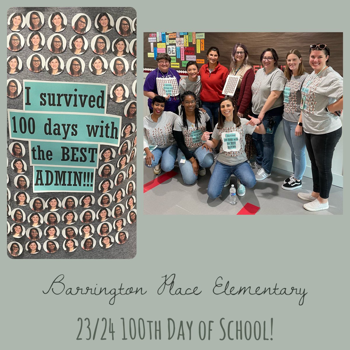 DCrowleyHISD's tweet image. I have seen a lot of different ways to represent the 100th day of school, but @BPE_Broncos’s takes the cake!! 😂😂 These t-shirts!! @FortBendISD #100daysofschool