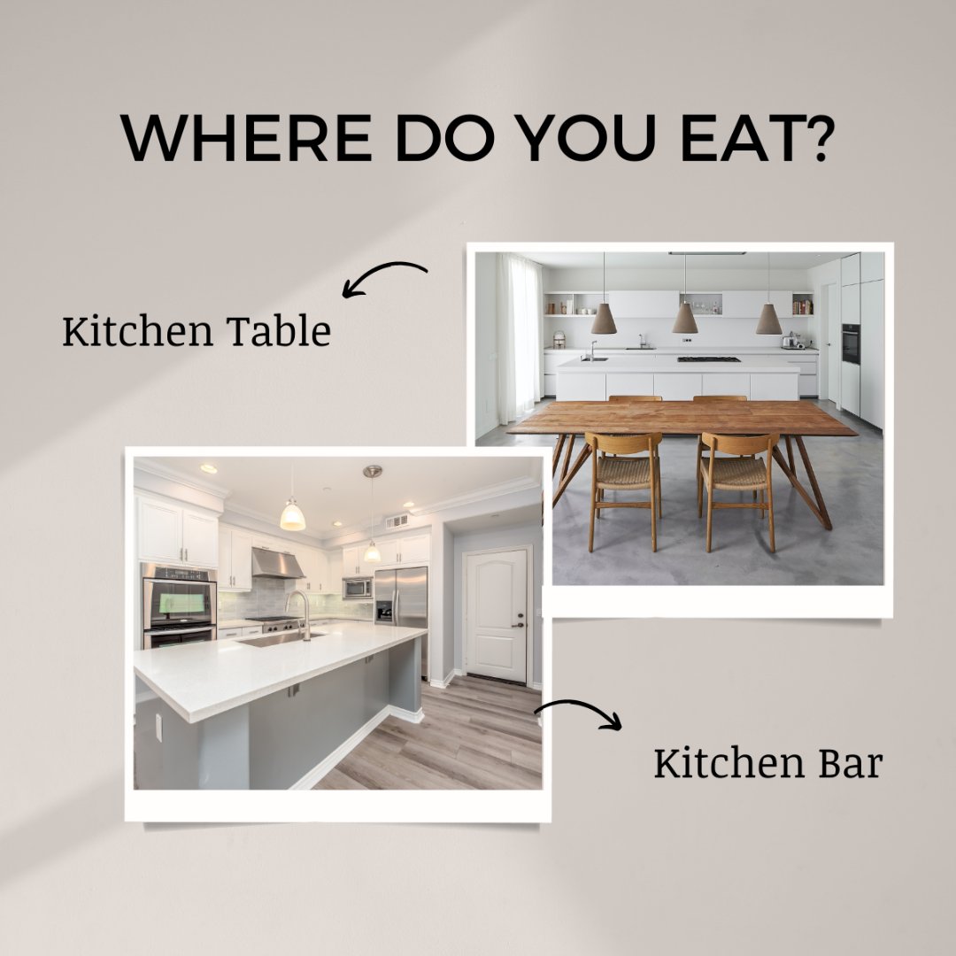 Bridgetyingram's tweet photo. More folks are gathering around the kitchen bar for meals these days! It's all about casual, comfy spots that still keep the conversation going. 

Where’s your go-to dining spot at home? 🍽

#thisorthat #kitchenbar #kitchentable #mealtime #bridgetisellshomes #bingramrealty https://t.co/ZMruB50F59