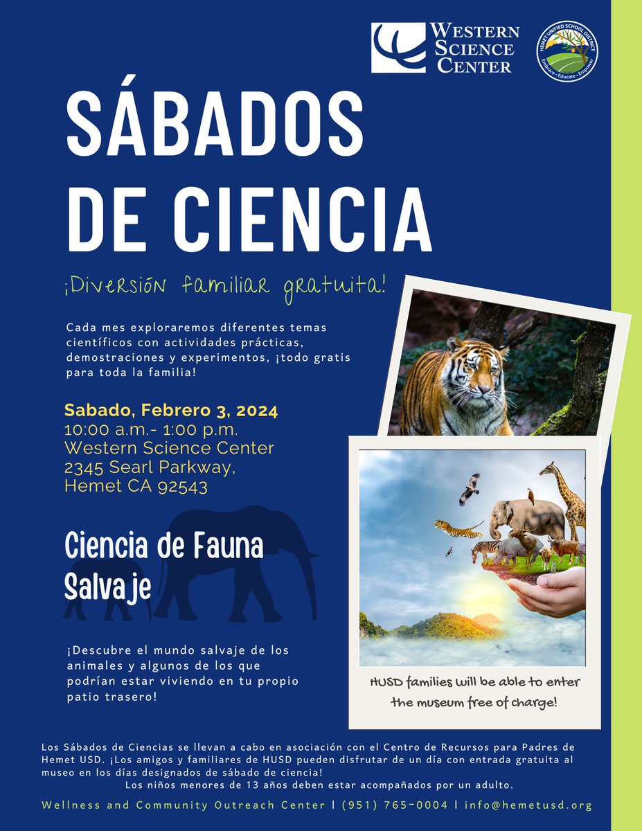 SCIENCE SATURDAY 2/3/24, 10AM-1PM <a href="/WesternCenter/">Western Science Center</a>  RAIN OR SHINE!