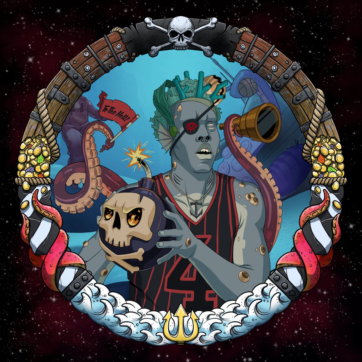 BizarreStarsNFT's tweet photo. Scottie Barnacles (Scottie Barnes) will be dropping in Bizarre Stars Series 2! Player art created by the very talented @Thedevoreilly. Border art by @zakalwe_x and background by @asasmithart! https://t.co/hzjzTxUcEO