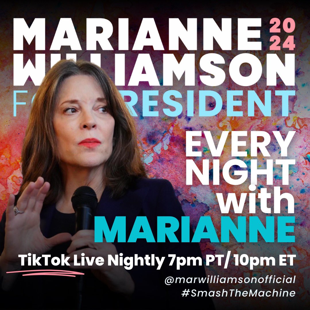 Tonight at 10pm #MarianneWilliamson is live on #tiktok #politiktok #Marianne2024 
#DemocraticCandidate 
#PresidentialCandidate