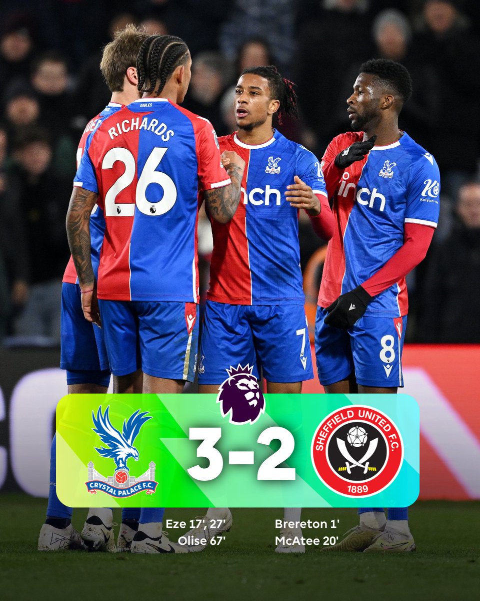premierleague's tweet photo. 🦅 @CPFC win at home thanks to an Eberechi Eze brace and a special strike from Michael Olise! 

#CRYSHU https://t.co/Mgl6cSiSPu