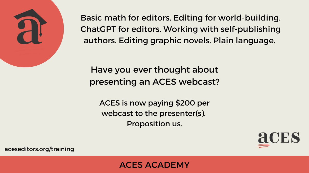 Ever thought about presenting an ACES webcast? We're now paying $200 to the webcast presenter(s). Learn more: aceseditors.org/news/2024/aces…
Propose to us: aceseditors.org/training/want-…  #WebcastPresenter #ACESWebcast #PresenterOpportunity #OnlineEvent #OnlineSeminar