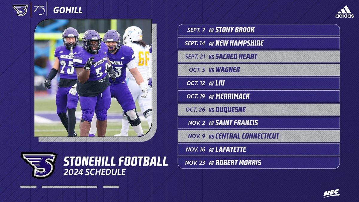 2024 <a href="/StonehillFB/">Stonehill Football #DIG</a> Schedule Released #GoHill | #NECFB stonehillskyhawks.com/x/j0fbd