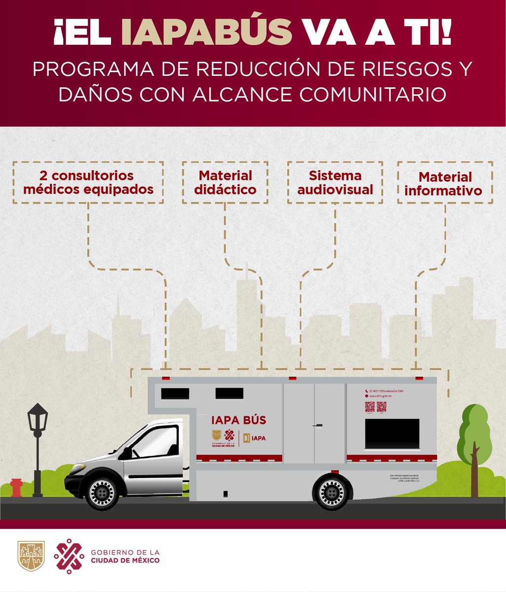 GobCDMX's tweet photo. Si necesitas ayuda, nos acercamos a ti.  🫂 🚐 

Con el #IAPABÚS del Programa de reducción de riesgos y daños con alcance comunitario, ponemos a tu alcance una serie de servicios, pláticas y recursos didácticos gratuitos para la prevención y tratamiento de adicciones. 🤝 https://t.co/KdtWqB7CCf