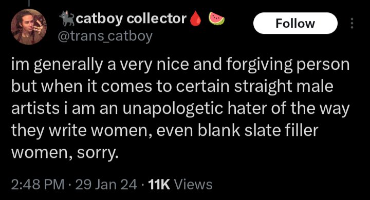 ChampionsOTIce2's tweet photo. "Straight artist has most normal, milquetoast description of ideal feminine romantic partner. Postmodern gay man most affected." https://t.co/Ja2uyqLI84