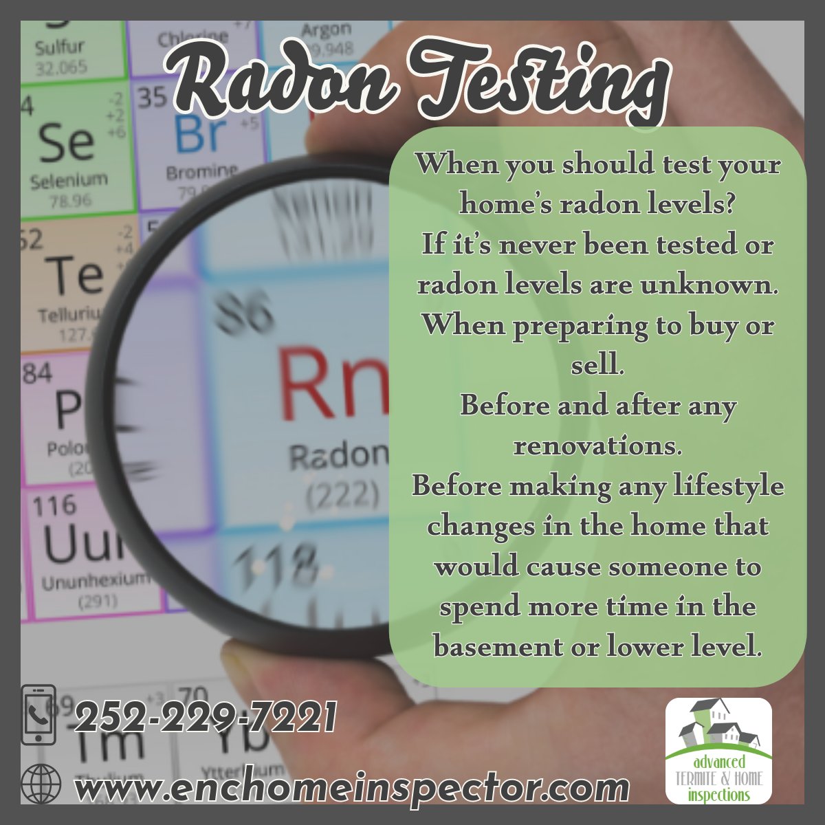 Radon testing is crucial for identifying and addressing elevated levels of radon gas in homes and buildings. Testing for radon is a proactive and responsible step that contributes to a safer and healthier living environment. #radontesting #radonawareness #radon #homeinspection
