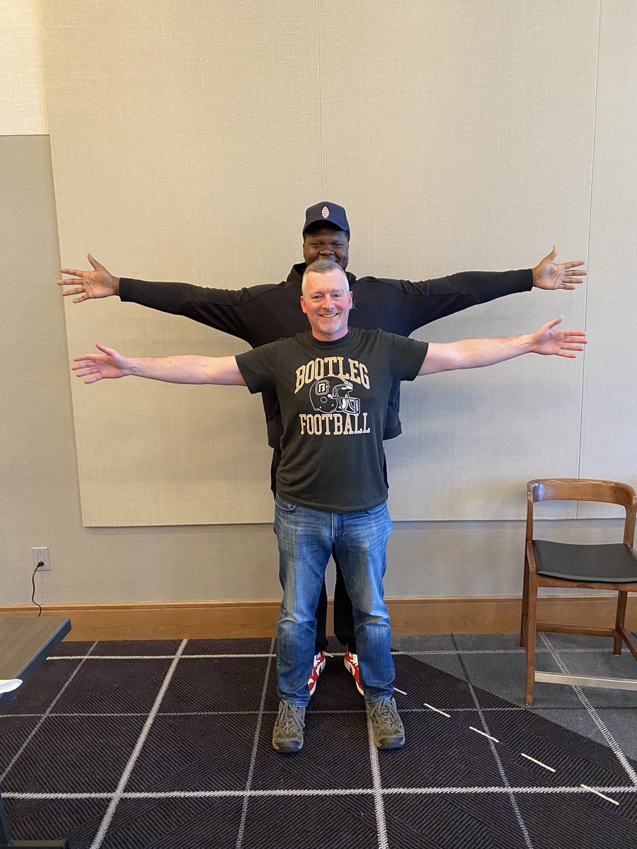 BrettKollmann's tweet photo. So @FootballEJ lining up against @HowardU tackle Anim Dankwah probably wouldn’t be a good idea.

6’7” 345lbs feels different when you’re standing right next to it. https://t.co/ANIckB9JHl