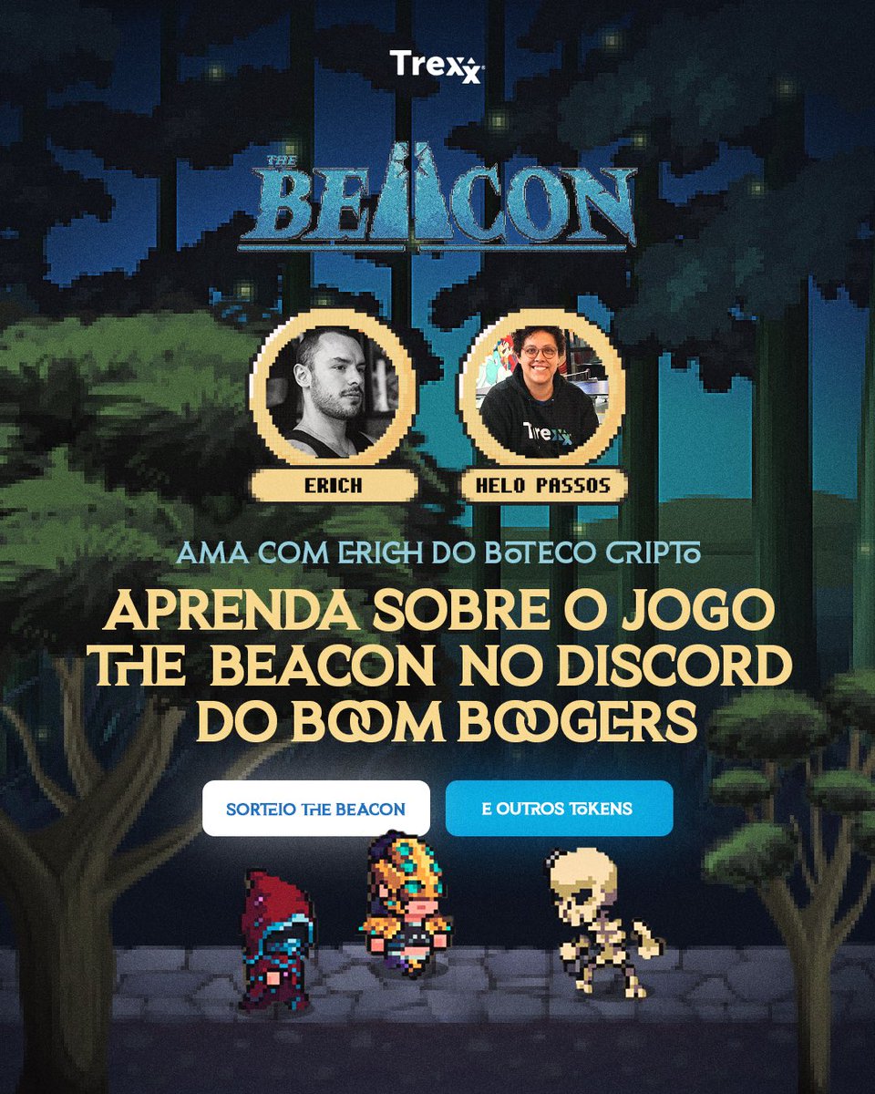 🚀 Salve Salve Treinadores!  

Já conhecem esse super game chamado The Beacon?  

Neste quinto evento de comemoração do aniversário da Trexx, hoje às 20h teremos um bate papo com o fera das análises e jogos web3 @erichcomch do <a href="/BotecoCripto/">Boteco Cripto</a> falando um pouco sobre esse e outros