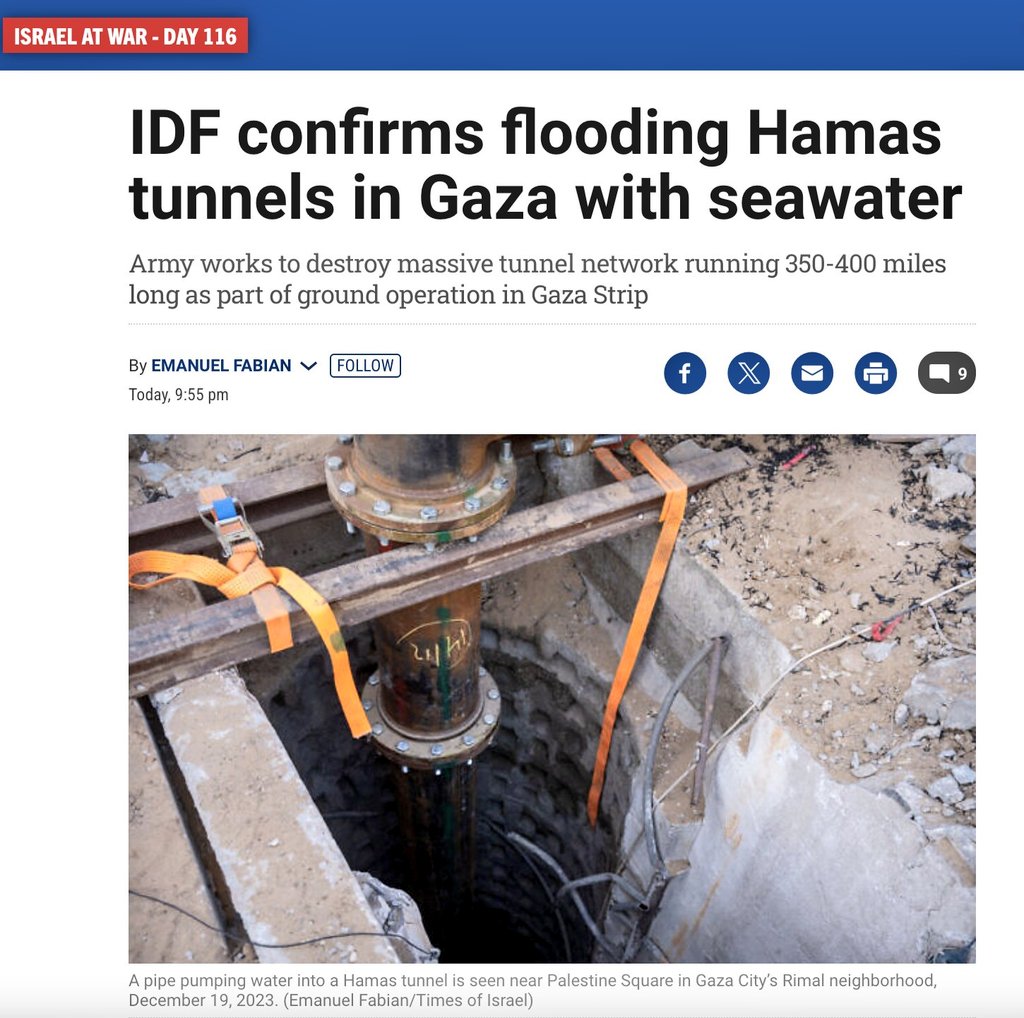 BREAKING: Israeli Military now openly confirms it flooded water pipes in Gaza to leave Palestinians without drinking water. This is Genocide.